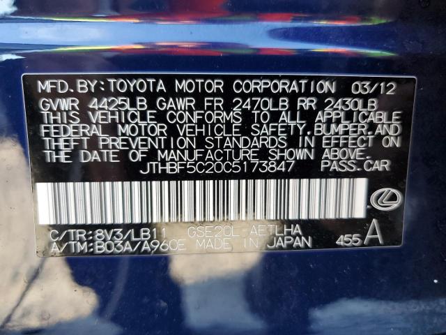 Photo 10 from auction – 2012 LEXUS IS 250 with VIN JTHBF5C20C5173847