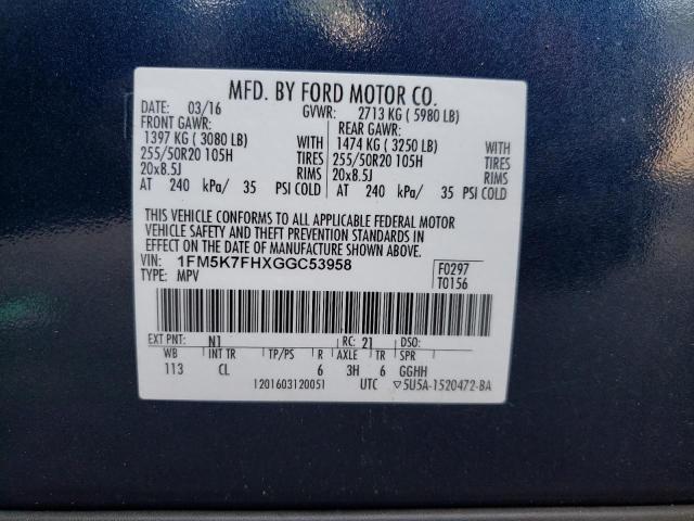 Photo 10 from auction – 2016 FORD EXPLORER L with VIN 1FM5K7FHXGGC53958