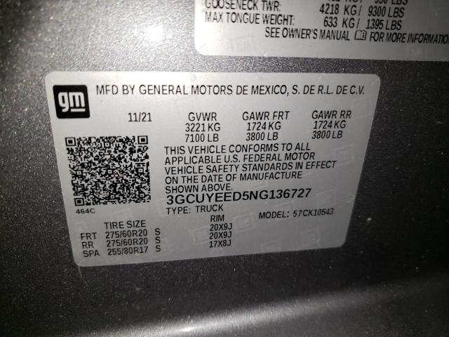 Photo 10 from auction – 2022 CHEVROLET SILVERADO with VIN 3GCUYEED5NG136727
