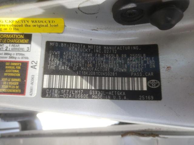 Photo 10 from auction – 2012 TOYOTA AVALON BAS with VIN 4T1BK3DB1CU450281