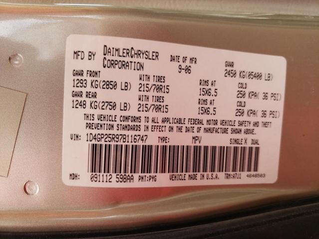 Photo 10 from auction – 2007 DODGE CARAVAN SE with VIN 1D4GP25R97B116747