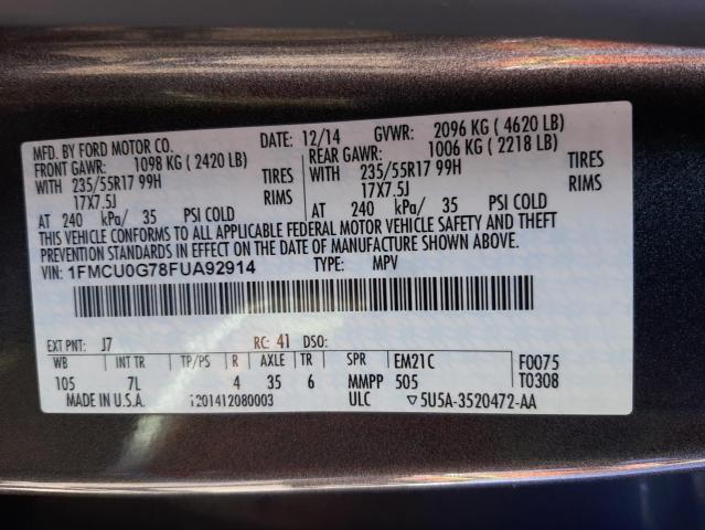 Photo 10 from auction – 2015 FORD ESCAPE SE with VIN 1FMCU0G78FUA92914