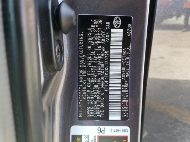Photo 10 from auction – 2012 TOYOTA CAMRY BASE with VIN 4T1BF1FK3CU123225