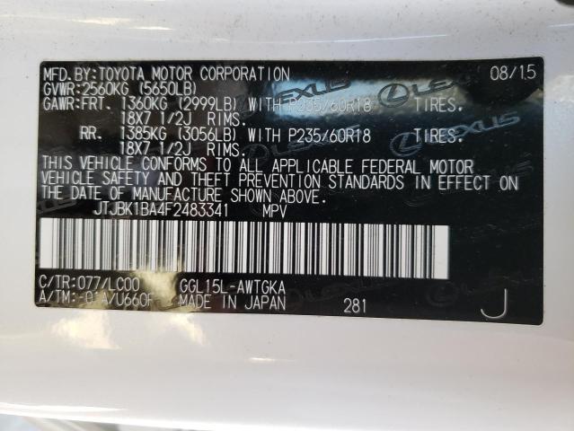 Photo 10 from auction – 2015 LEXUS RX 350 BAS with VIN JTJBK1BA4F2483341
