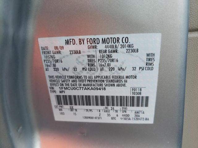 Photo 10 from auction – 2010 FORD ESCAPE XLS with VIN 1FMCU0C77AKA09418