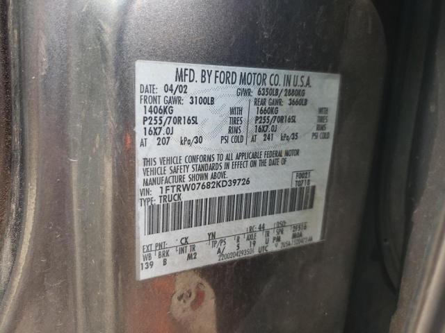 Photo 10 from auction – 2002 FORD F150 SUPER with VIN 1FTRW07682KD39726