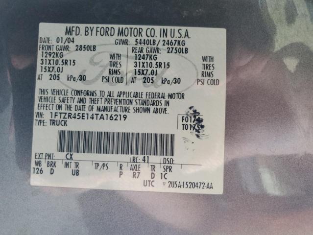 Photo 10 from auction – 2004 FORD RANGER SUP with VIN 1FTZR45E14TA16219