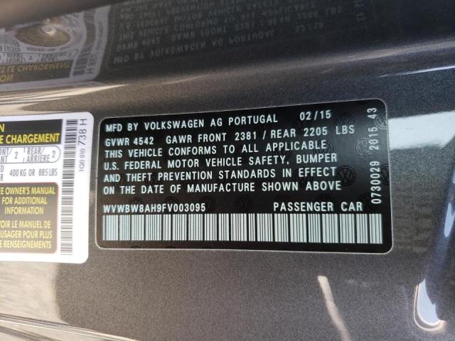 Photo 10 from auction – 2015 VOLKSWAGEN EOS KOMFOR with VIN WVWBW8AH9FV003095