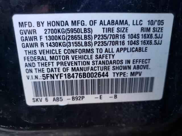 Photo 10 from auction – 2006 HONDA PILOT EX with VIN 5FNYF18476B002644