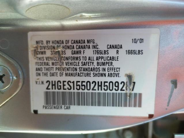Photo 10 from auction – 2002 HONDA CIVIC LX with VIN 2HGES15502H509287