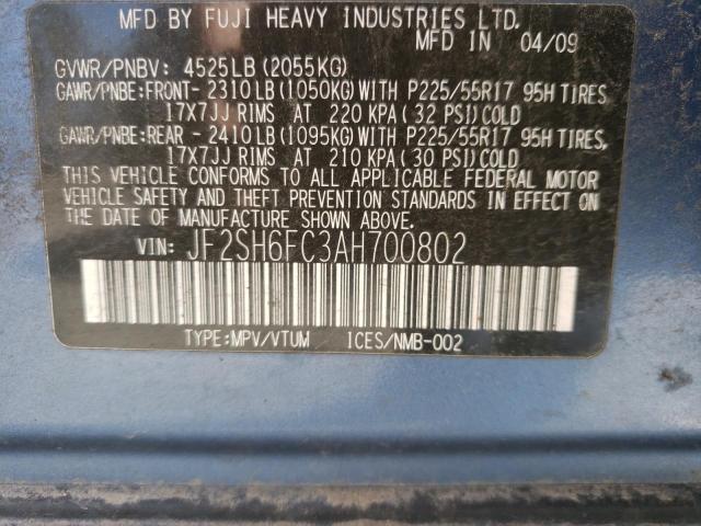 Photo 10 from auction – 2010 SUBARU FORESTER 2 with VIN JF2SH6FC3AH700802