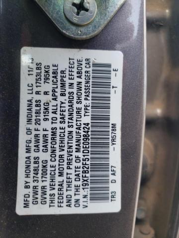 Photo 10 from auction – 2013 HONDA CIVIC LX with VIN 19XFB2F51DE098424