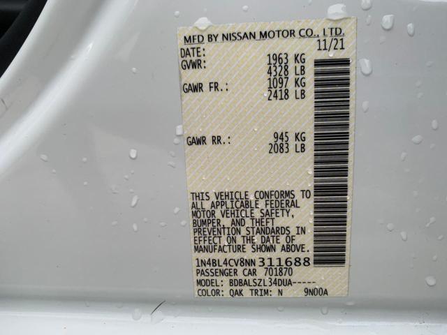 Photo 10 from auction – 2022 NISSAN ALTIMA SR with VIN 1N4BL4CV8NN311688