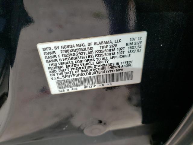 Photo 10 from auction – 2013 HONDA PILOT EXL with VIN 5FNYF3H5XDB007614