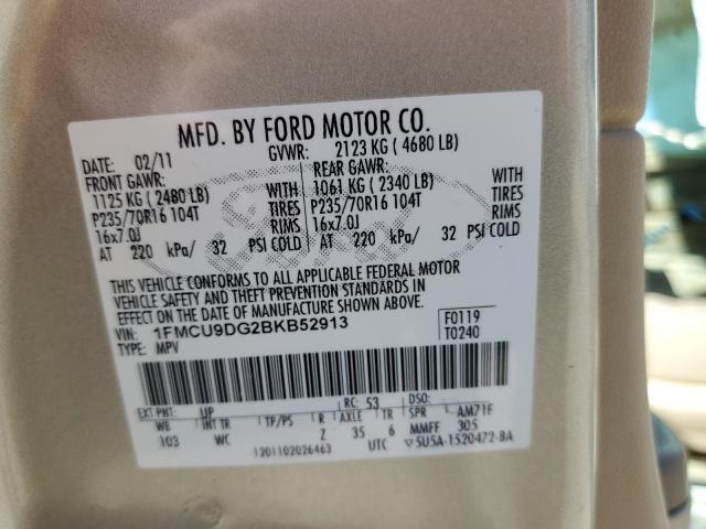 Photo 10 from auction – 2011 FORD ESCAPE XLT with VIN 1FMCU9DG2BKB52913