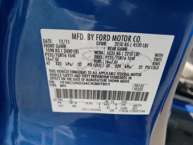 Photo 10 from auction – 2012 FORD ESCAPE XLT with VIN 1FMCU0DG4CKB67801