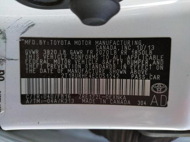 Photo 10 from auction – 2014 TOYOTA COROLLA L with VIN 2T1BURHE4EC051242