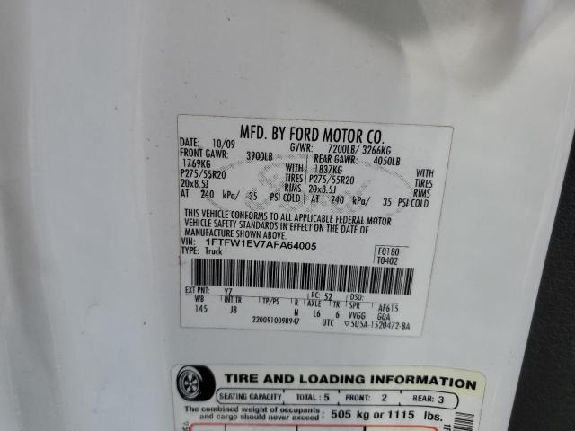 Zdjęcie 10 z aukcji – 2010 FORD F150 SUPER z VIN 1FTFW1EV7AFA64005