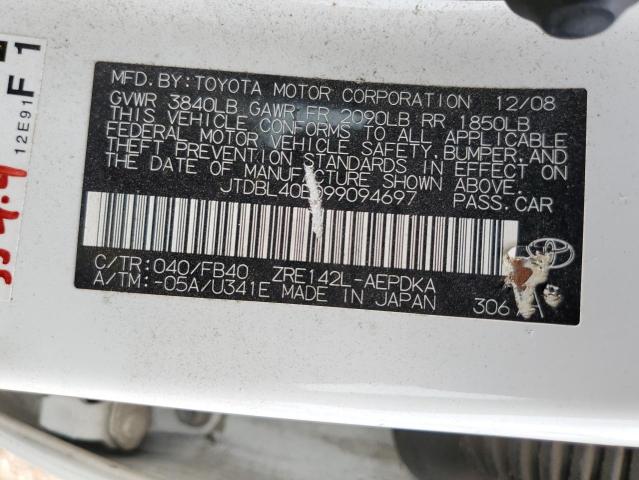 Photo 10 from auction – 2009 TOYOTA COROLLA BA with VIN JTDBL40E099094697