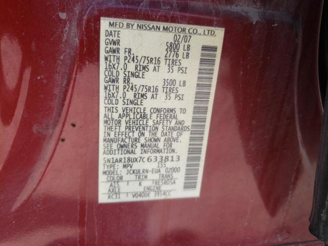 Photo 10 from auction – 2007 NISSAN PATHFINDER with VIN 5N1AR18UX7C633813