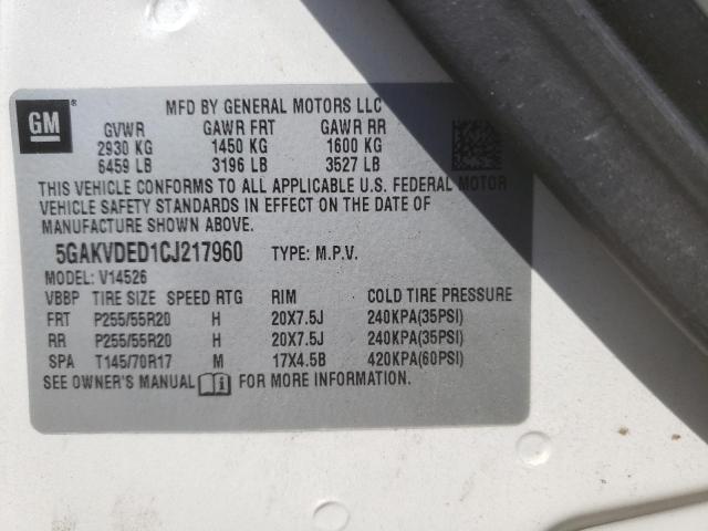 Photo 10 from auction – 2012 BUICK ENCLAVE with VIN 5GAKVDED1CJ217960