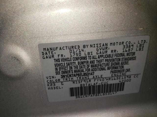 Photo 10 from auction – 2014 NISSAN VERSA S with VIN 3N1CN7AP8EL853147