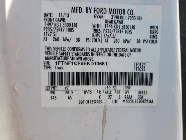 Photo 10 from auction – 2014 FORD F150 with VIN 1FTNF1CF6EKD10661