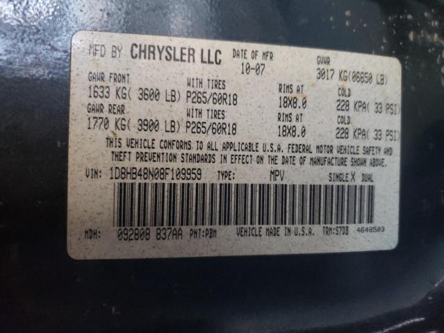 Photo 10 from auction – 2008 DODGE DURANGO SL with VIN 1D8HB48N08F109959