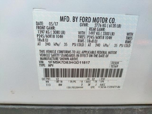 Photo 10 from auction – 2017 FORD EXPLORER X with VIN 1FM5K7D83HGD11817