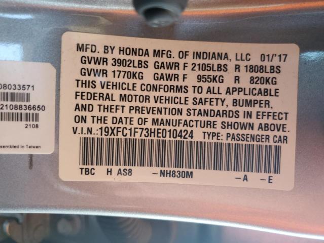 Photo 10 from auction – 2017 HONDA CIVIC with VIN 19XFC1F73HE010424