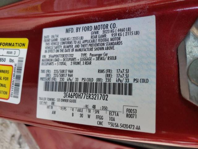 Photo 10 from auction – 2014 FORD FUSION SE with VIN 3FA6P0H77ER321702