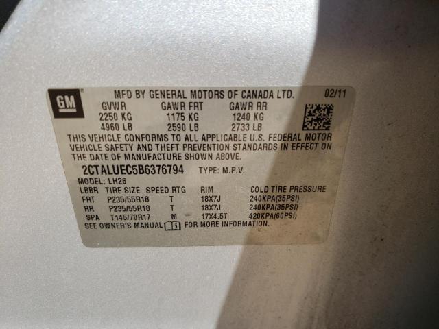 Photo 10 from auction – 2011 GMC TERRAIN SL with VIN 2CTALUEC5B6376794