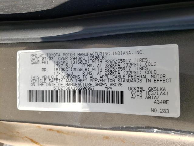 Photo 10 from auction – 2003 TOYOTA SEQUOIA LI with VIN 5TDZT38A33S200997
