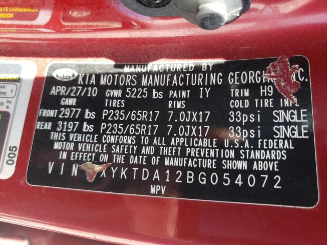 Photo 10 from auction – 2011 KIA SORENTO BA with VIN 5XYKTDA12BG054072