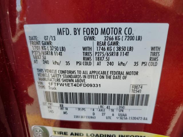 Photo 10 from auction – 2013 FORD F150 SUPER with VIN 1FTFW1ET4DFD09331