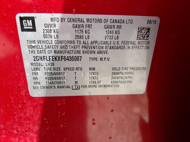 Photo 10 from auction – 2015 CHEVROLET EQUINOX LT with VIN 2GNFLFEKXF6436067