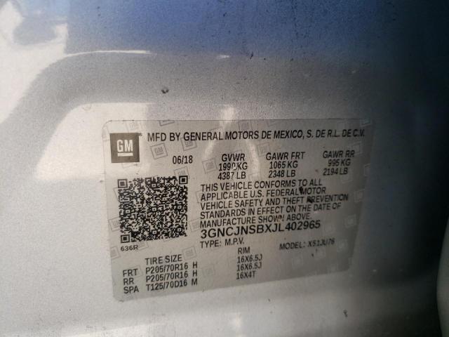 Photo 10 from auction – 2018 CHEVROLET TRAX LS with VIN 3GNCJNSBXJL402965