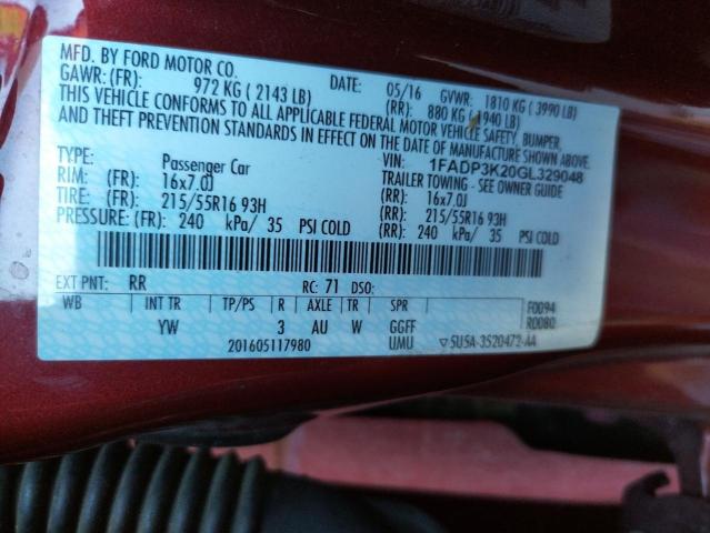 Photo 10 from auction – 2016 FORD FOCUS SE with VIN 1FADP3K20GL329048