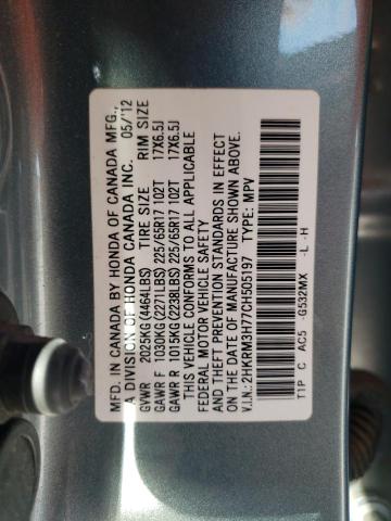 Photo 10 from auction – 2012 HONDA CR-V EXL with VIN 2HKRM3H77CH505197