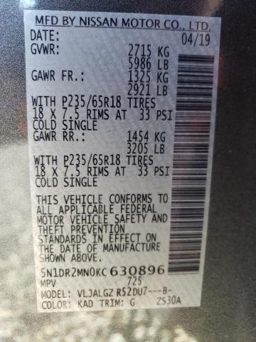 Photo 10 from auction – 2019 NISSAN PATHFINDER with VIN 5N1DR2MN0KC630896