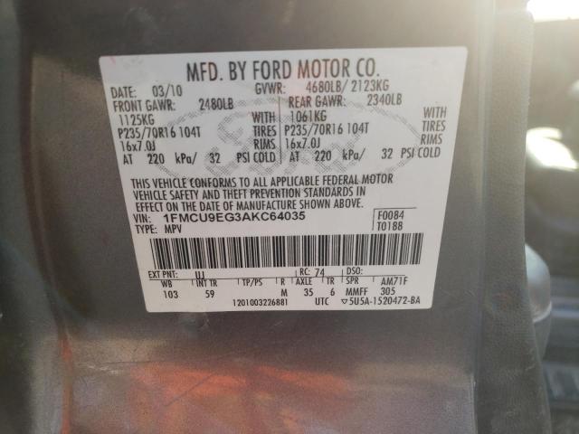 Photo 10 from auction – 2010 FORD ESCAPE LIM with VIN 1FMCU9EG3AKC64035