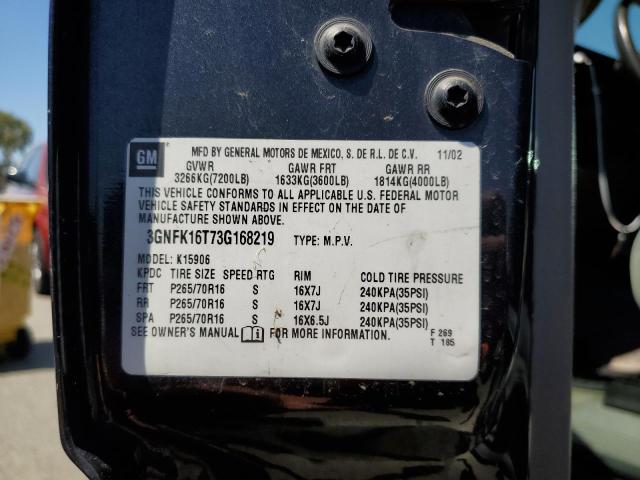 Photo 10 from auction – 2003 CHEVROLET SUBURBAN K with VIN 3GNFK16T73G168219