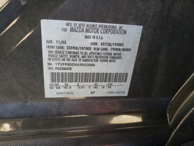 Photo 10 from auction – 2004 MAZDA 6 S with VIN 1YVFP80D045N33086