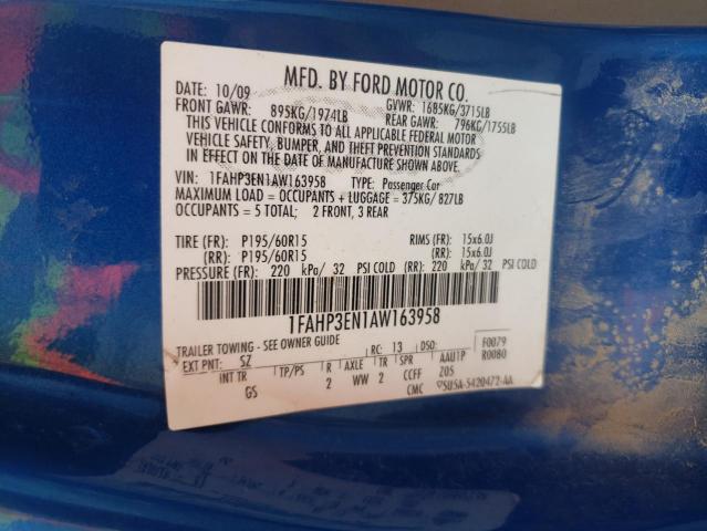 Photo 10 from auction – 2010 FORD FOCUS S with VIN 1FAHP3EN1AW163958