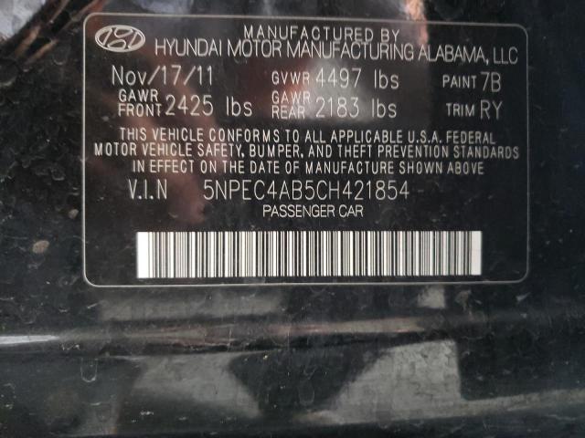 Photo 10 from auction – 2012 HYUNDAI SONATA SE with VIN 5NPEC4AB5CH421854