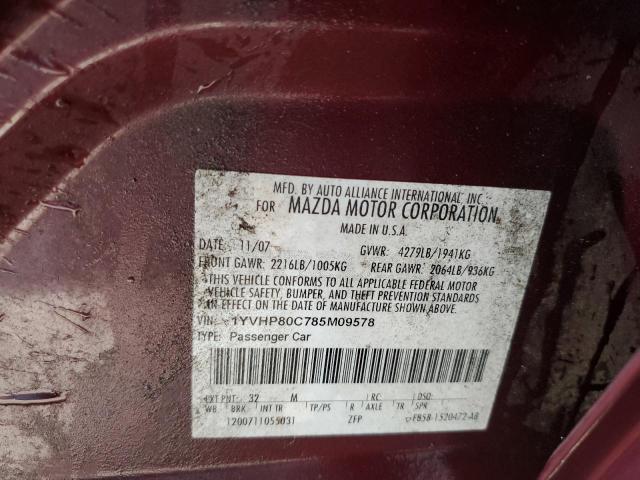 Photo 10 from auction – 2008 MAZDA 6 I with VIN 1YVHP80C785M09578