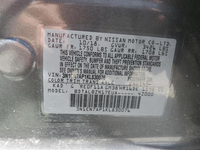 Photo 10 from auction – 2019 NISSAN VERSA S with VIN 3N1CN7AP1KL830076