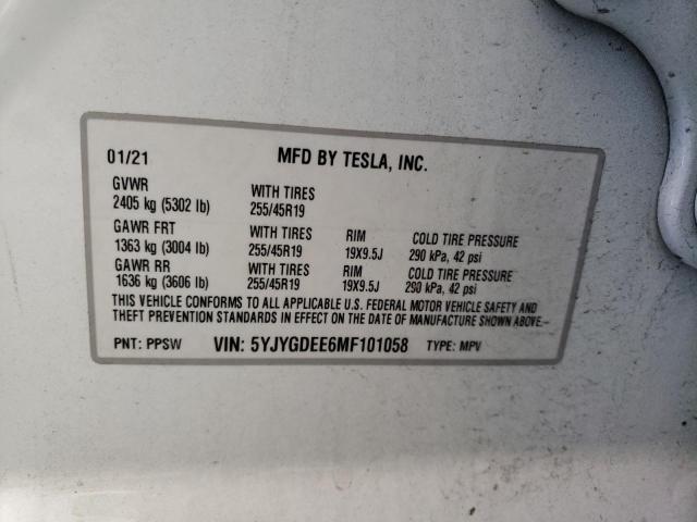 صورة رقم 10 من المزاد - 2021 TESLA MODEL Y مع VIN 5YJYGDEE6MF101058