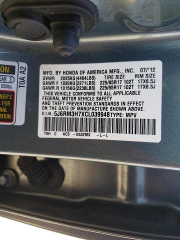 Photo 10 from auction – 2012 HONDA CR-V EXL with VIN 5J6RM3H7XCL039948