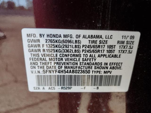 Photo 10 from auction – 2010 HONDA PILOT EXL with VIN 5FNYF4H54AB023650